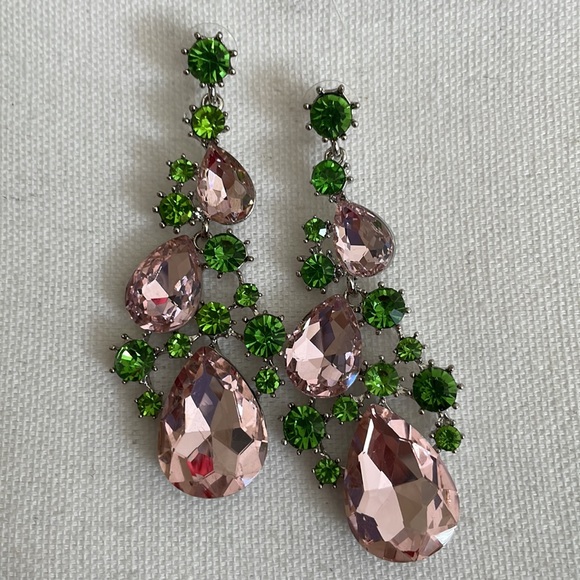 Pink and green rhinestone earrings - Picture 6 of 11